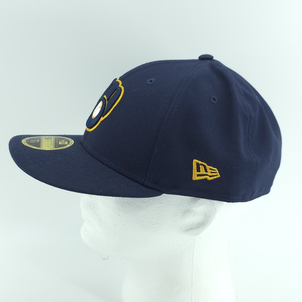 New Era 59Fifty Milwaukee Brewers Navy Blue Fitted‎  7 7/8 Low Profile Hat NEW - Picture 3 of 8